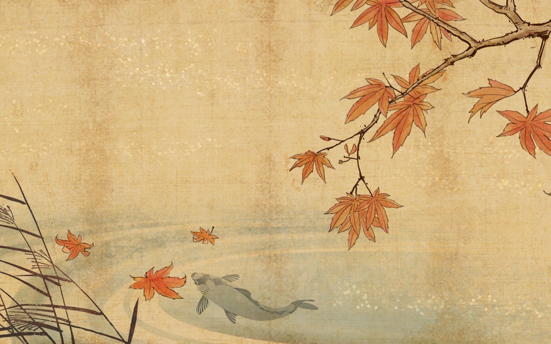 koi-fish-lake-water-leaf-autumn